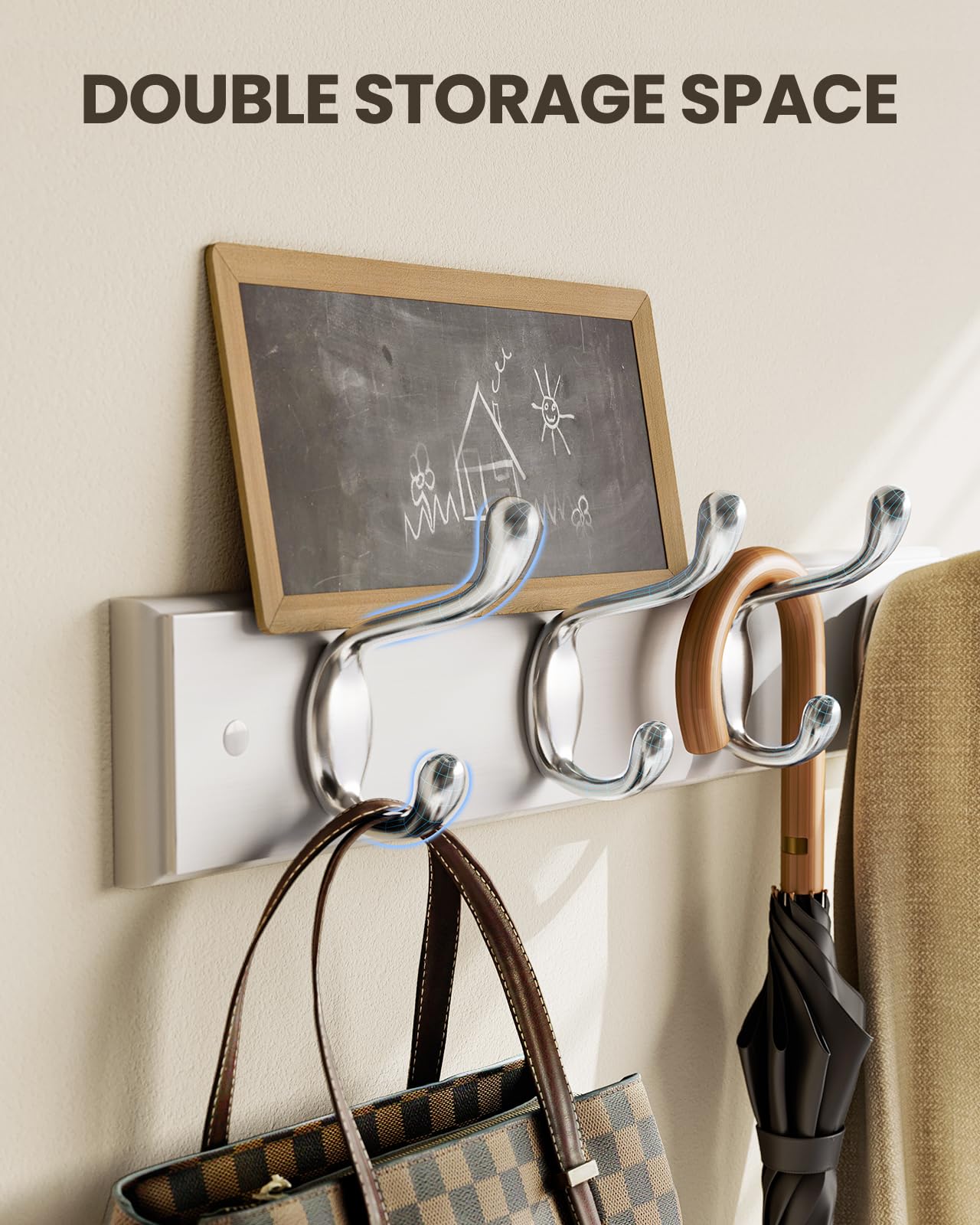AMADA HOMEFURNISHING coat rack wall mount 2-pack with coats hung neatly