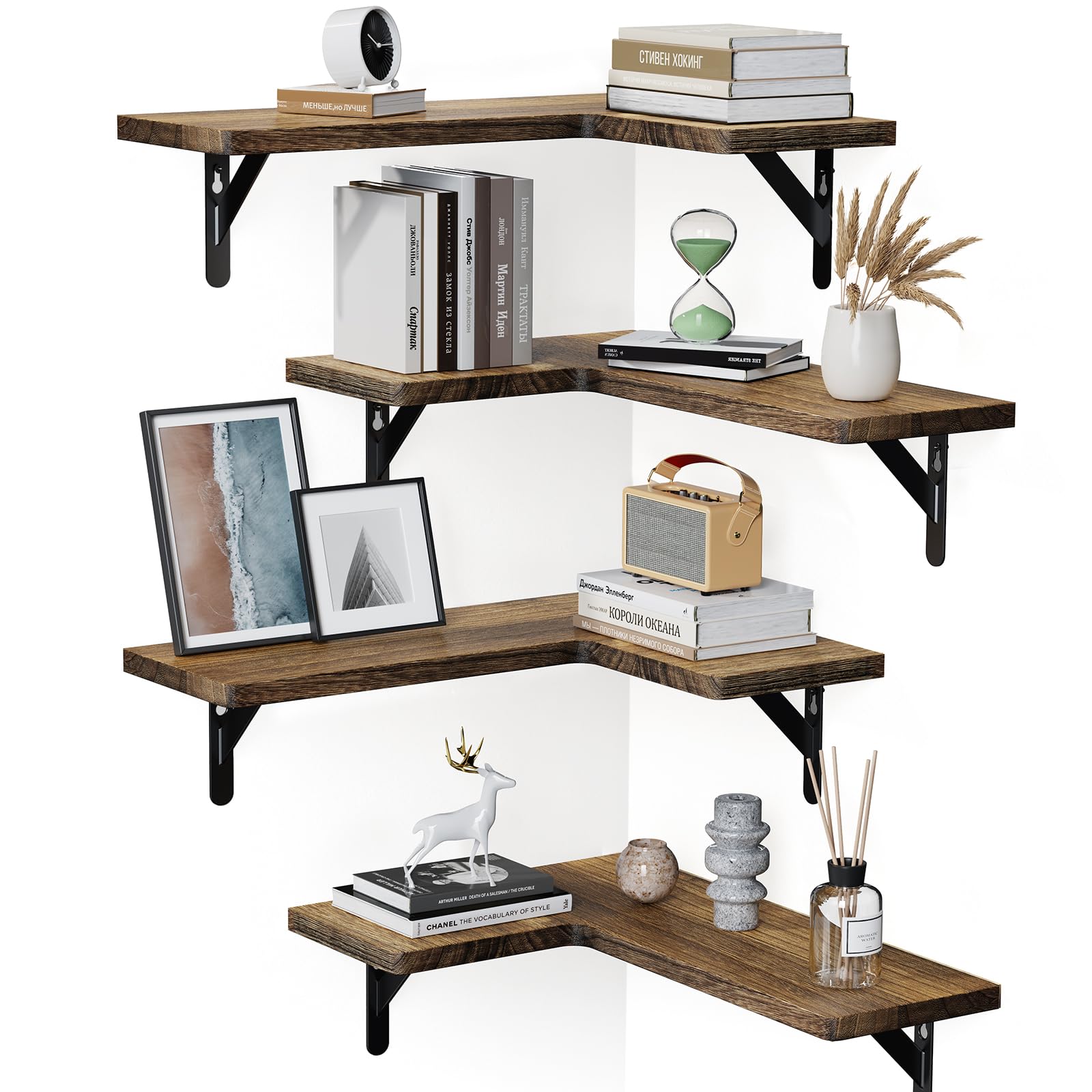 AMADA HOMEFURNISHING corner floating shelves display decor while saving wall space.