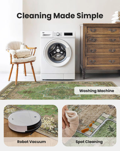 AMADA HOMEFURNISHING Durable edges on green rug to maintain shape in high-traffic areas.