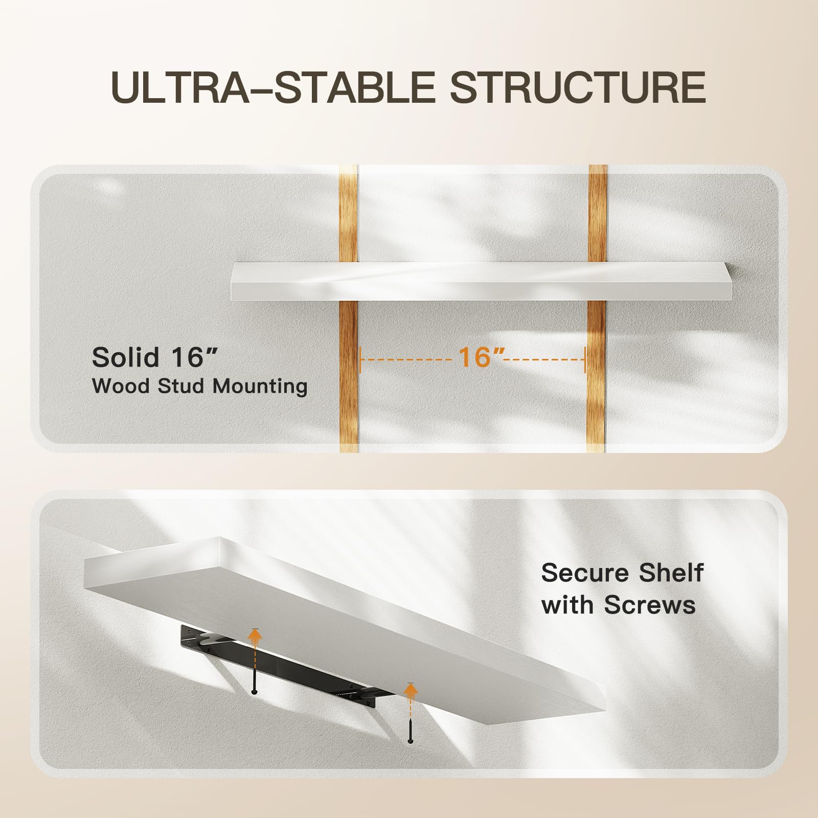 AMADA HOMEFURNISHING white shelves blend with modern decor.