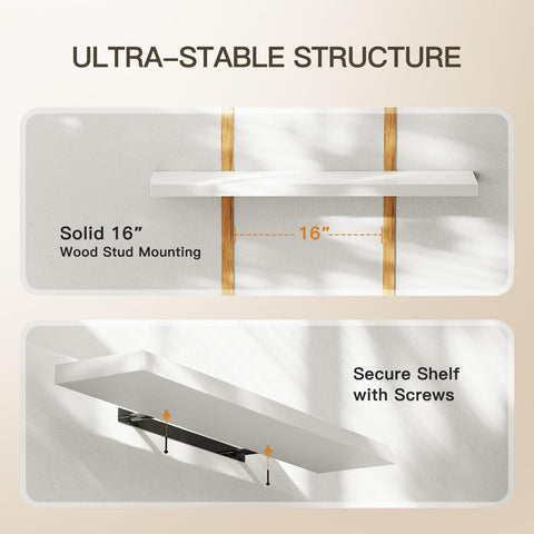 AMADA HOMEFURNISHING white shelves blend with modern decor.