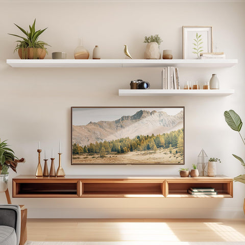 AMADA HOMEFURNISHING floating shelves with concealed brackets create a clean look.