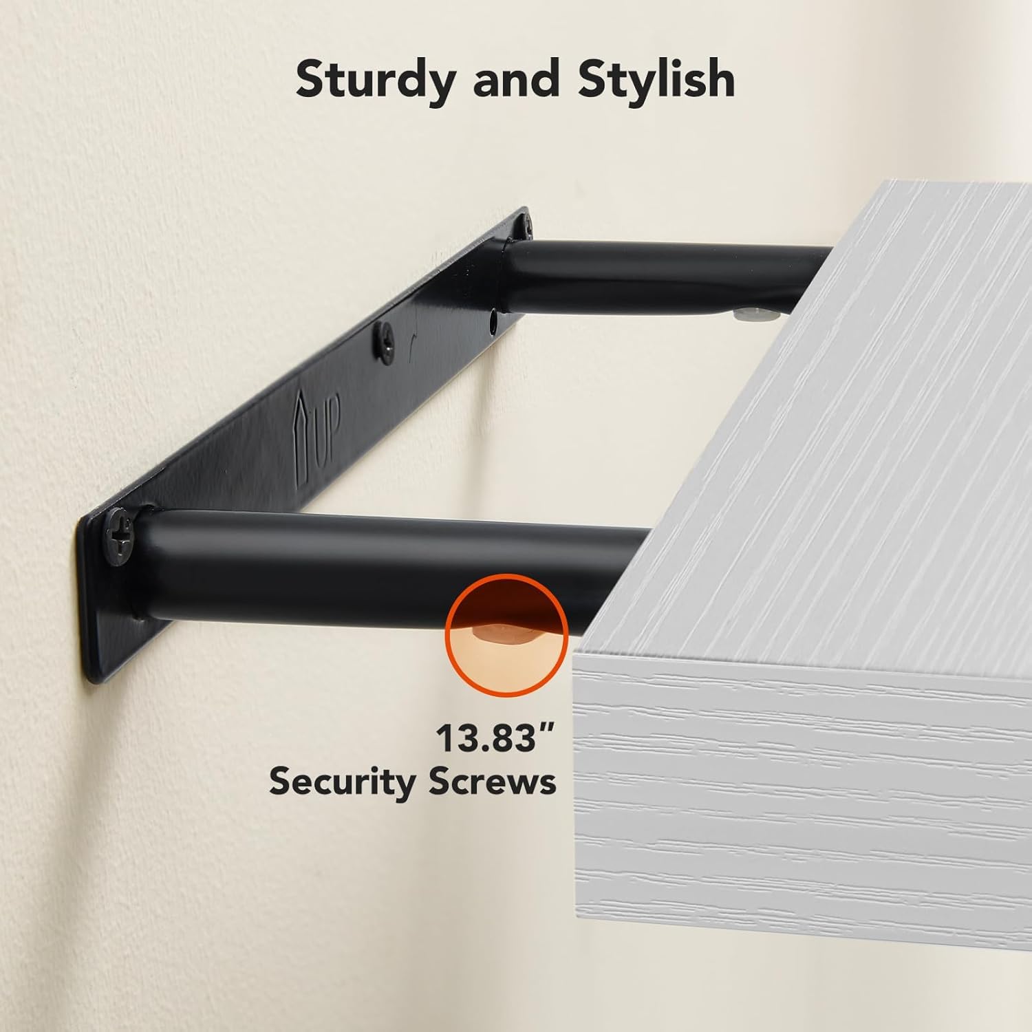 AMADA floating shelves mix form and function for living room display.