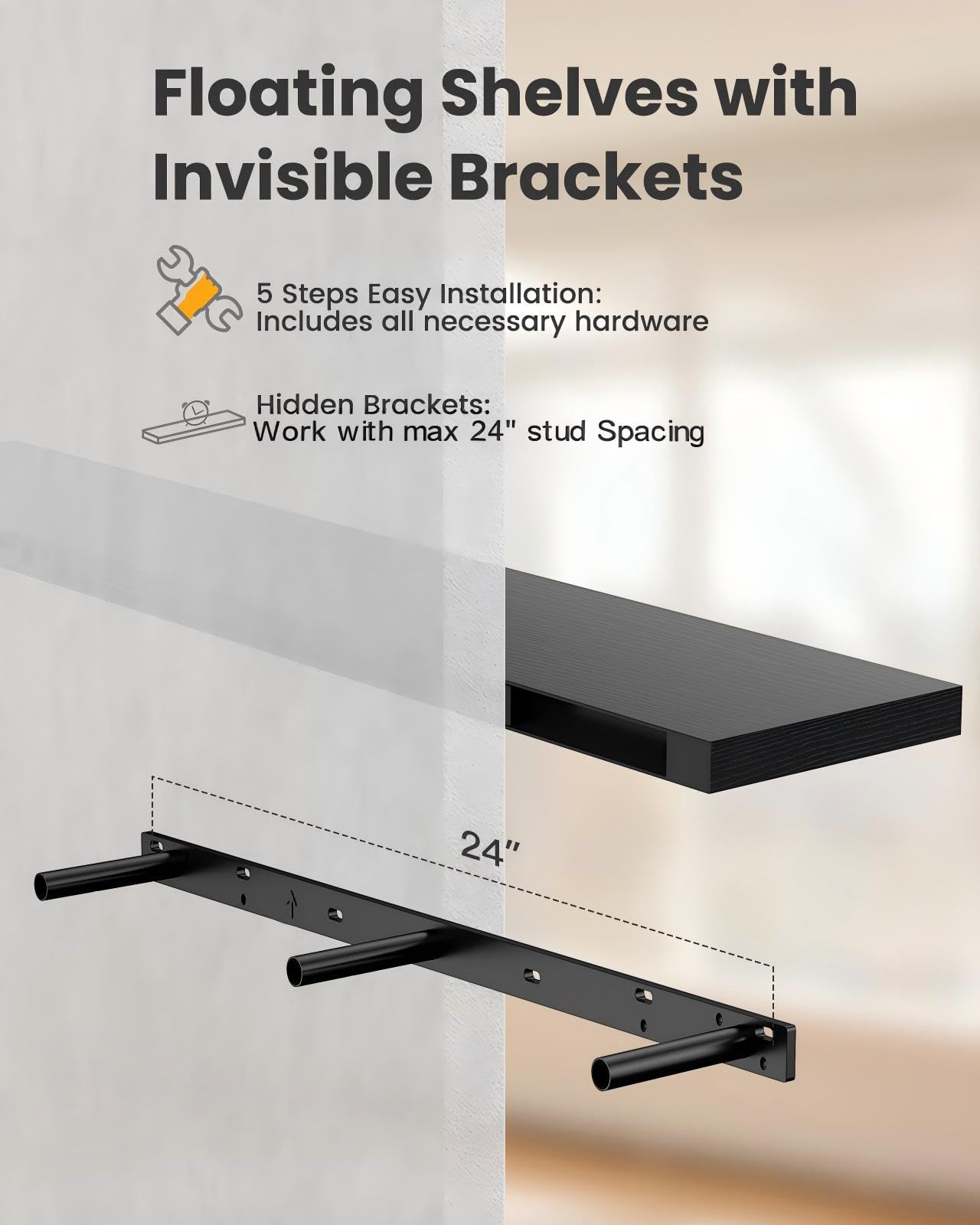 AMADA HomeFurnishing hardware pack image emphasizes effortless wall mounting.