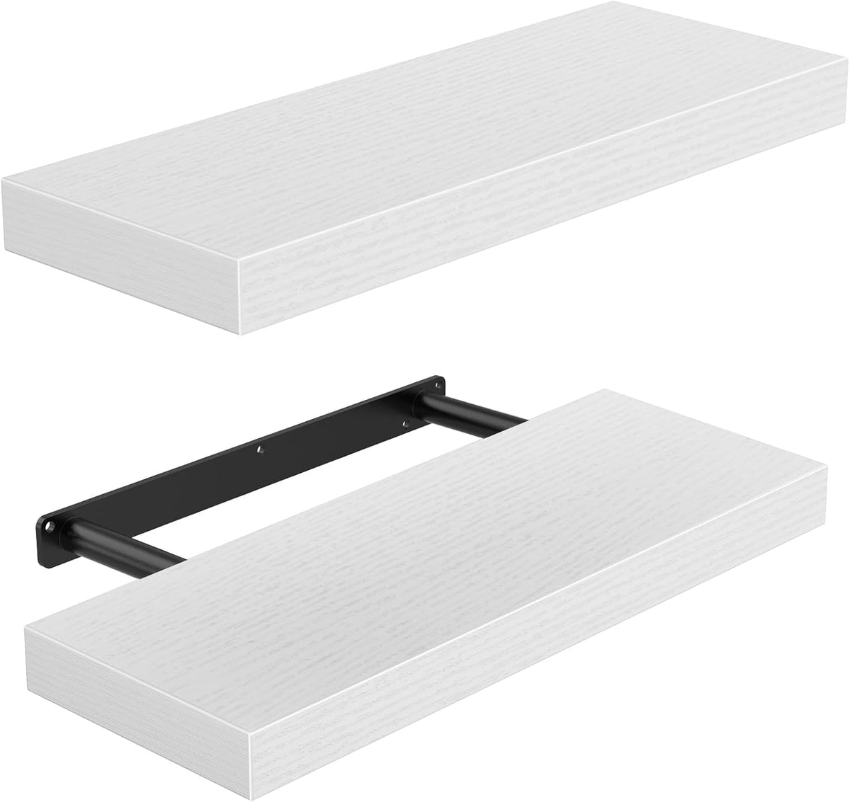 AMADA Homefurnishing floating shelves on wall in white, ideal for compact storage.
