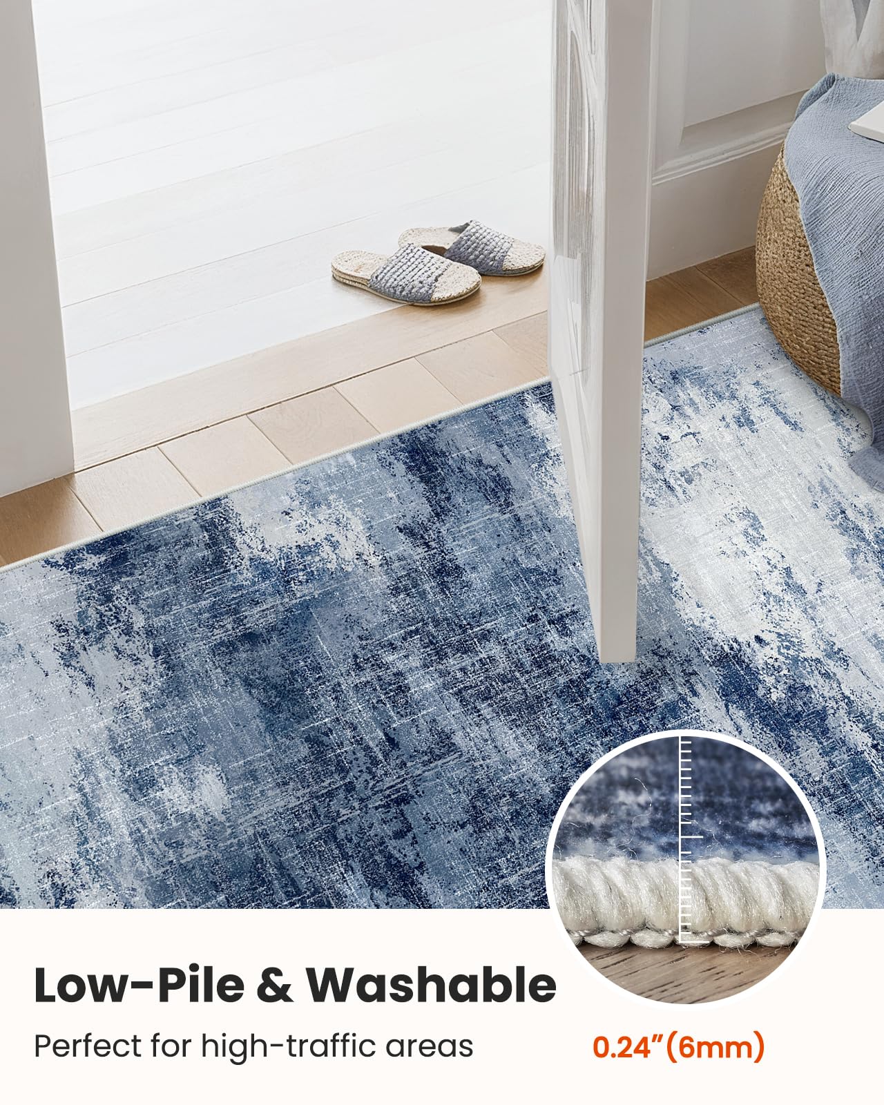 AMADA HOMEFURNISHING machine-washable rug for easy cleaning after messes.