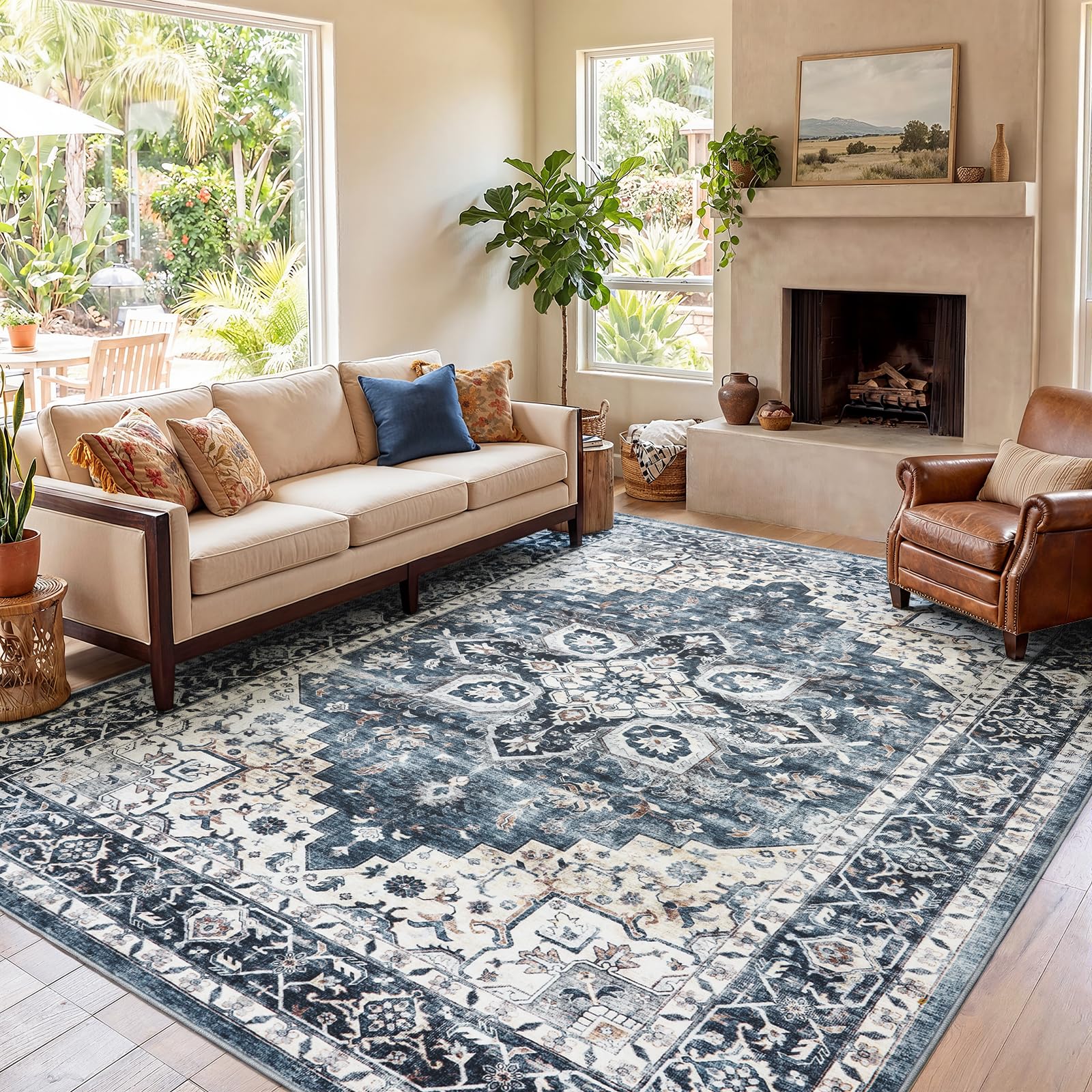 AMADA HOMEFURNISHING machine washable rug for quick cleaning and refreshes.