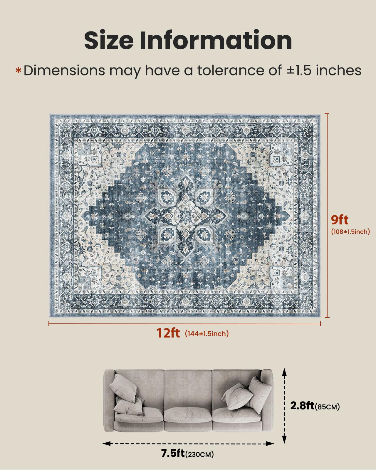 AMADA HOMEFURNISHING rug with non-slip backing for secure placement on smooth floors