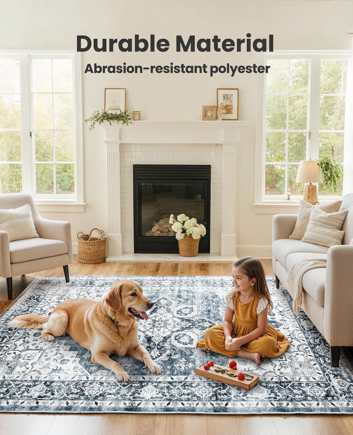 AMADA HOMEFURNISHING rug features non-slip backing for secure placement.