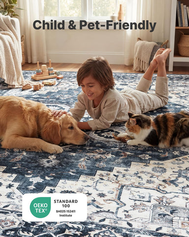 AMADA HOMEFURNISHING rug showcasing non-slip backing on smooth flooring for safety.