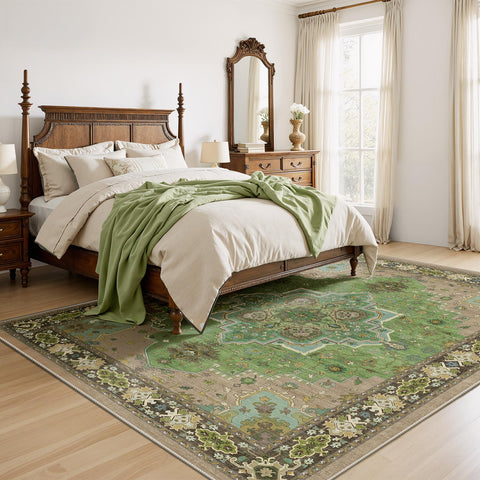 AMADA HOMEFURNISHING Soft-texture green rug with plush underfoot for bedrooms.