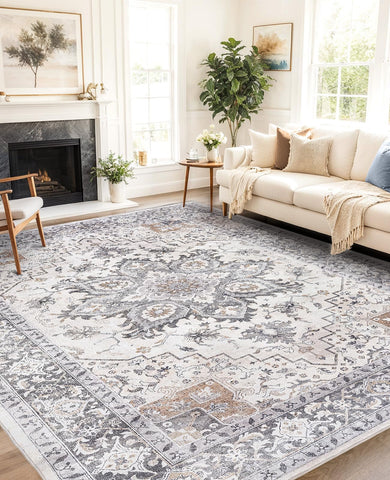 AMADA HOMEFURNISHING vintage-style living room rug enhances classic interiors.