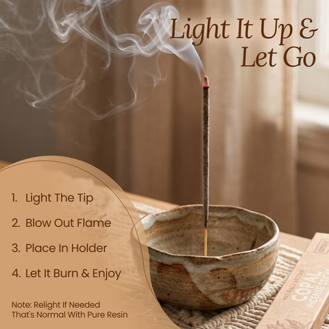 amae INCENSE Copal burning stick lit — instant ignition and clean burn.