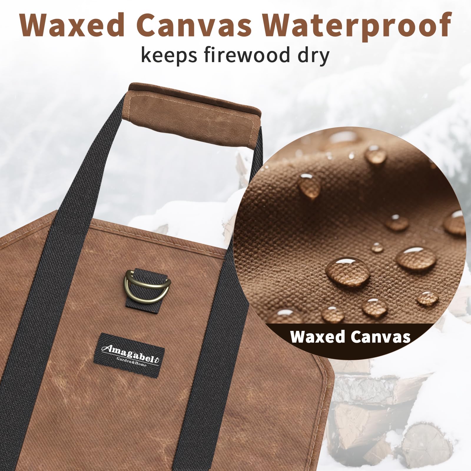 AMAGABELI GARDEN & HOME water-resistant canvas keeps logs dry in snow or damp spaces.