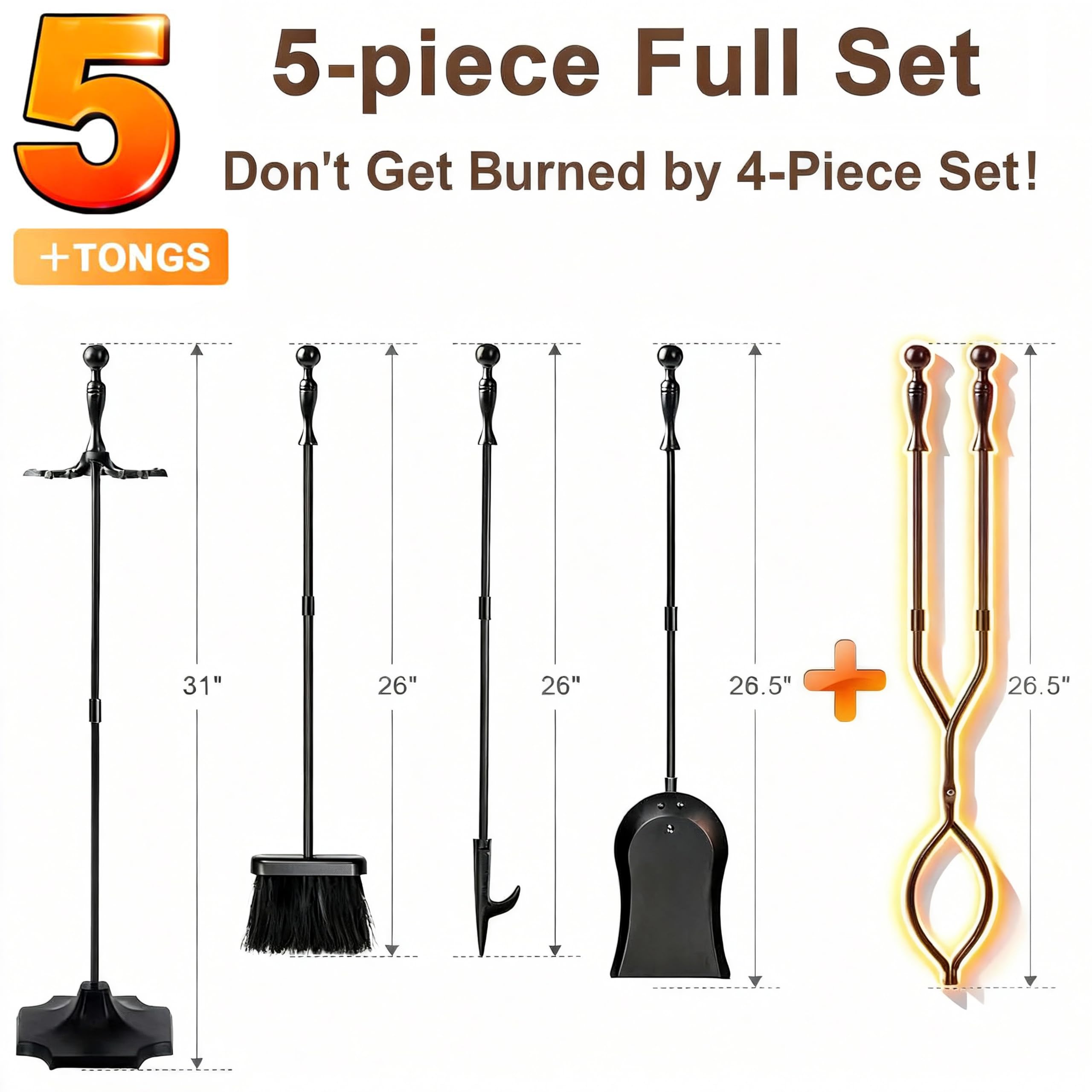 AMAGABELI brass-handle tongs for safe wood placement and easy gripping.