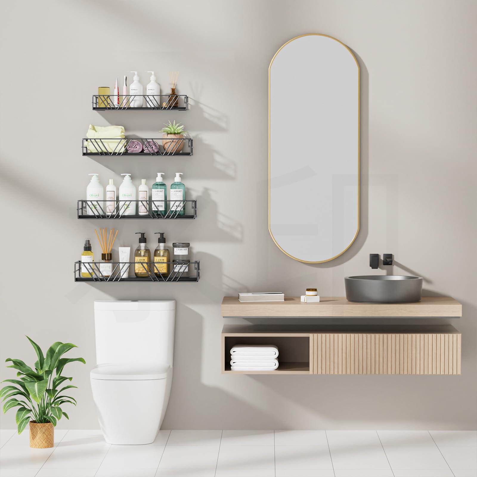Amaoot floating shelf in kitchen for spices and easy-access jars.
