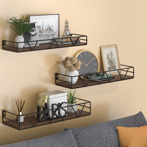 Amaoot floating shelves in black on wall, perfect for kitchen and bathroom organization.