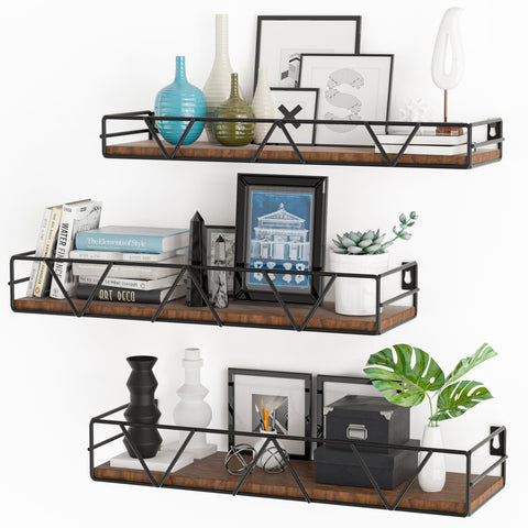 Amaoot floating shelves set of 3 in black on wall, ideal for compact storage and display.