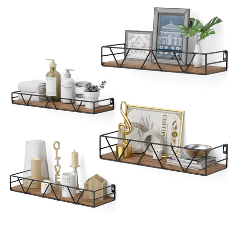 Amaoot floating shelves set of 4 in brown for versatile wall storage.