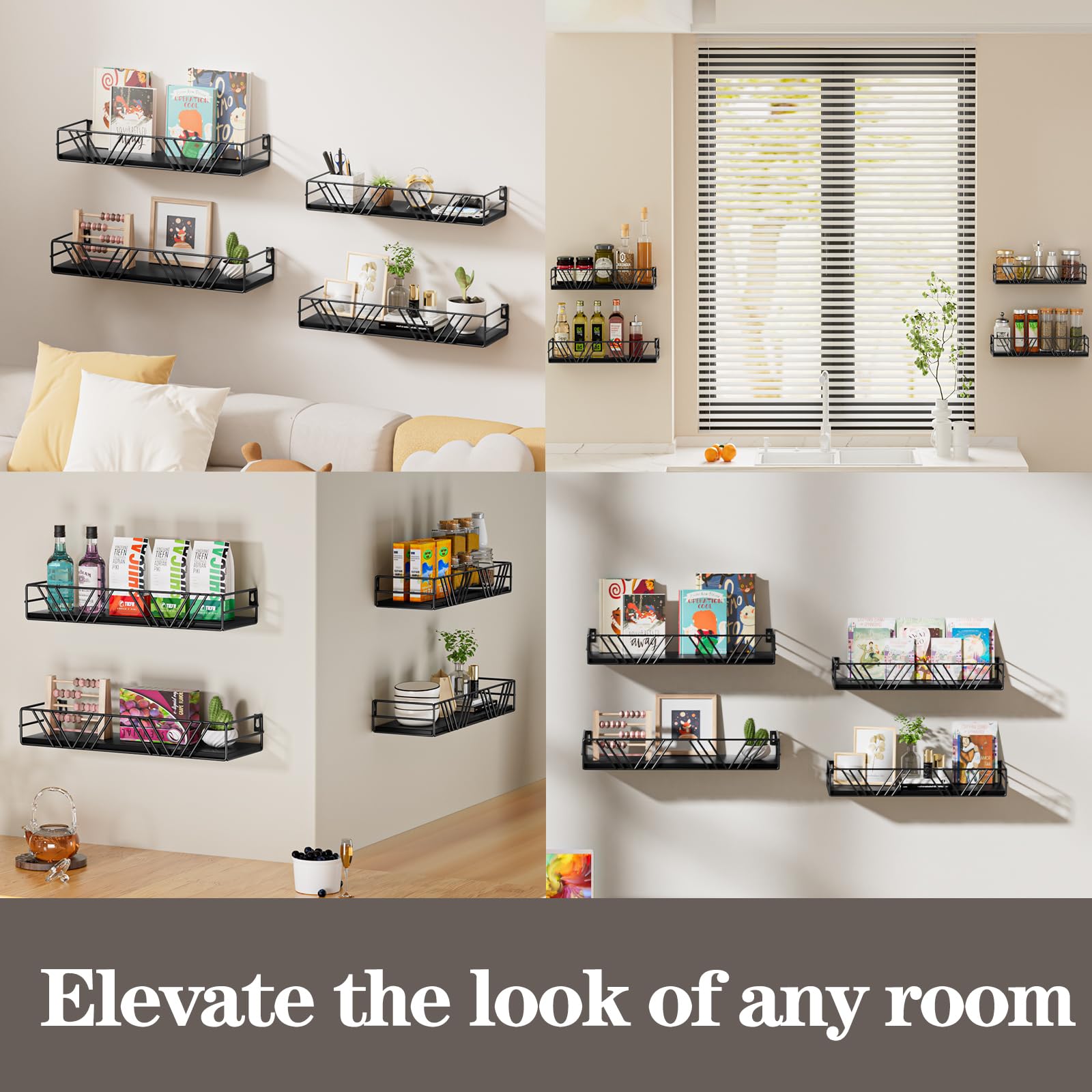 Amaoot floating shelves wood grain details add farmhouse storage appeal.