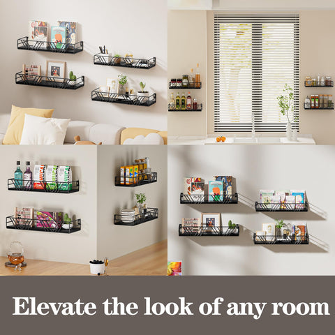 Amaoot floating shelves wood grain details add farmhouse storage appeal.