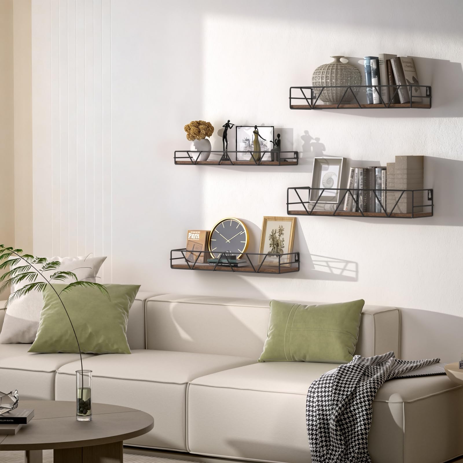 Amaoot brown wall-mounted shelves for living room display and organization.
