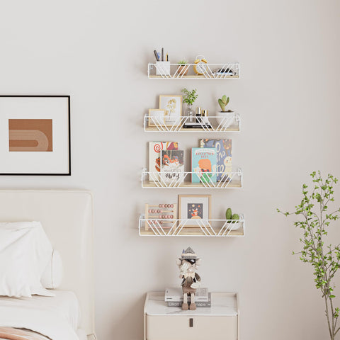Amaoot wall shelves shown in living room and bedroom storage.