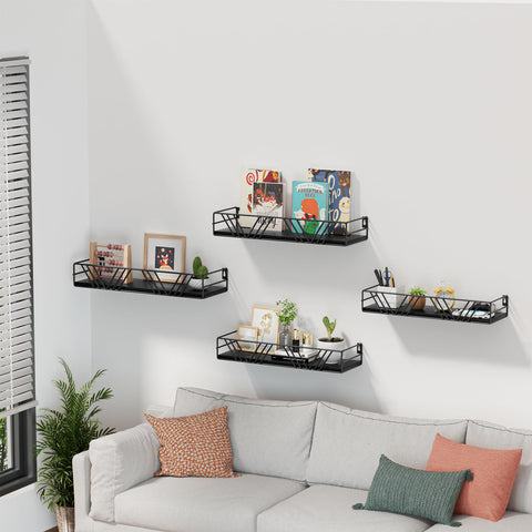 Amaoot wall shelves in living room display for plants, trophies, and photos.