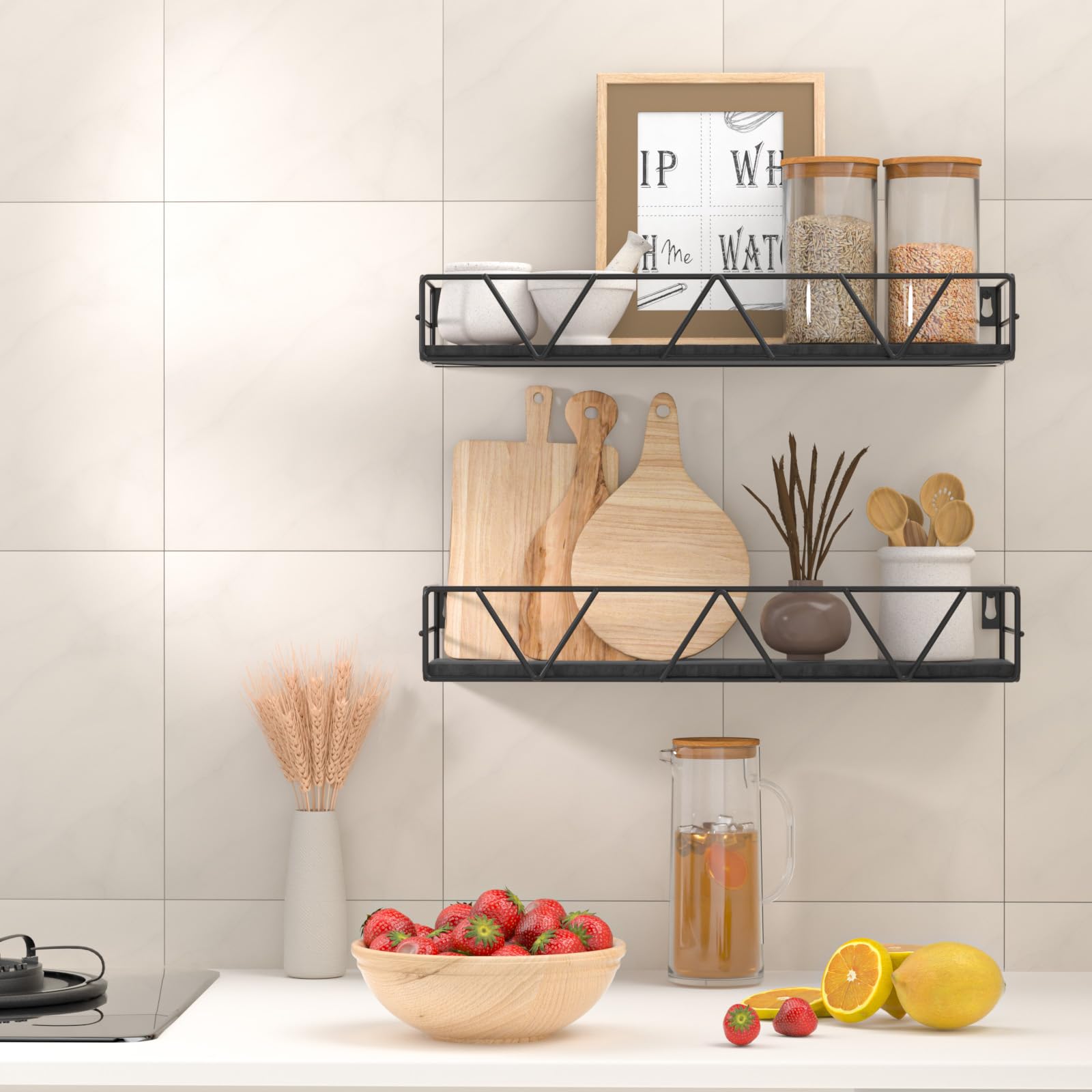 Amaoot wood guardrail close-up on sturdy shelf showing durable metal edging.