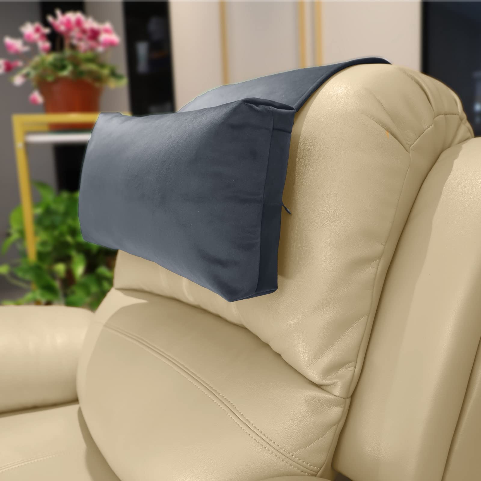 AmazeCov adjustable headrest on a recliner provides customizable neck support.