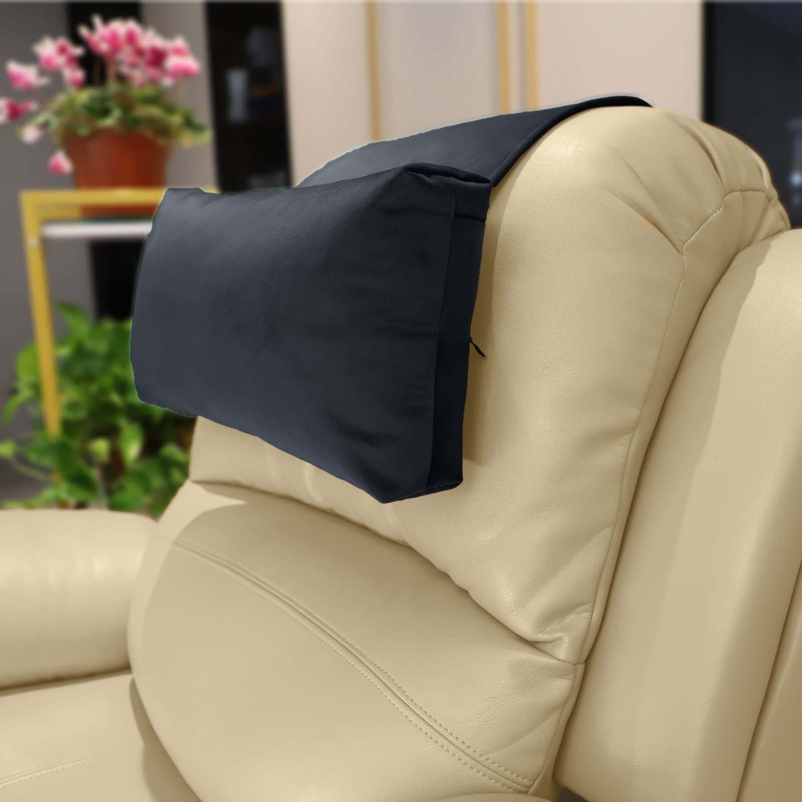 AmazeCov headrest pillow in black with non-slip back provides stable sofa support.
