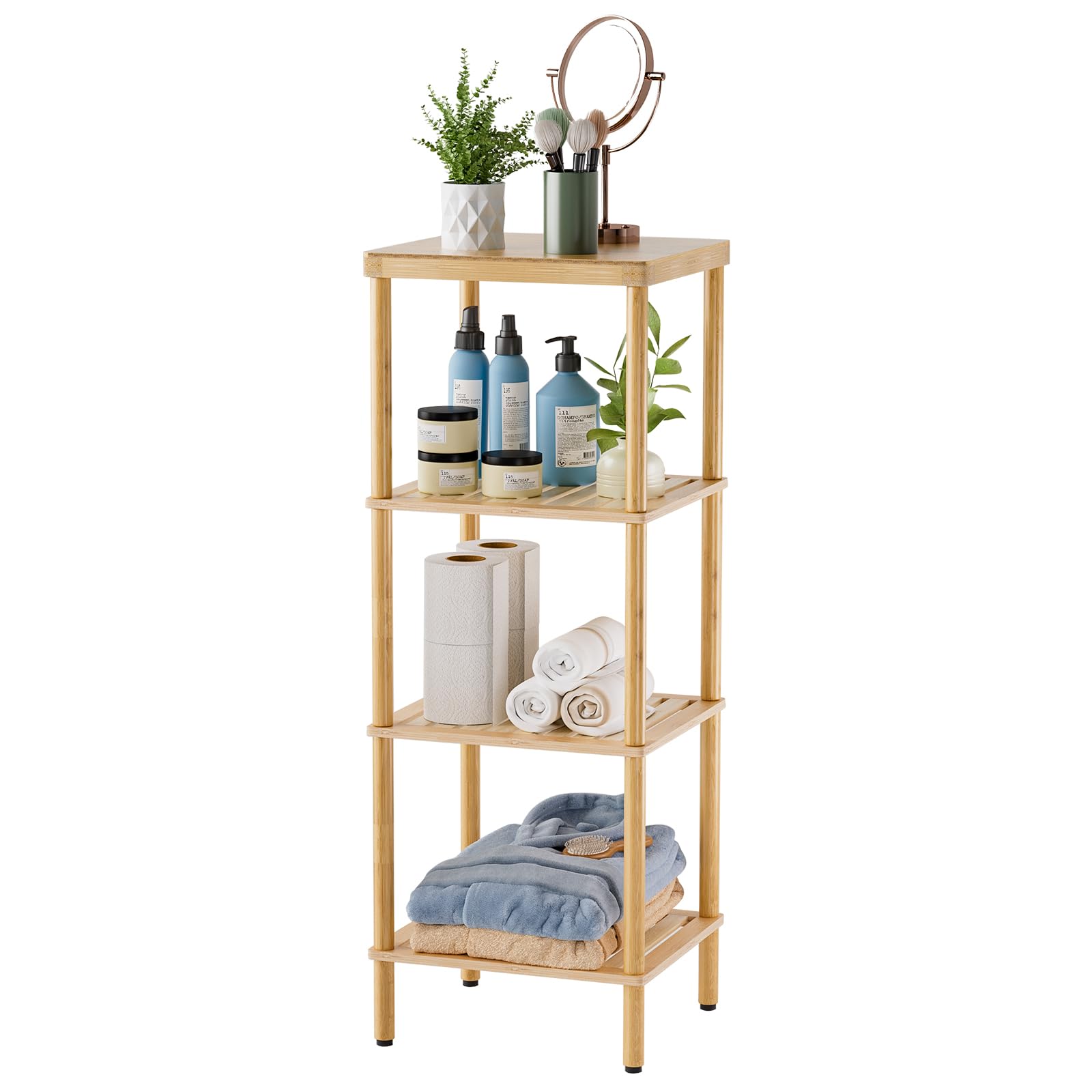 AmazerBath bamboo bathroom shelf 4-tier organizer keeps toiletries neatly stored in the bathroom