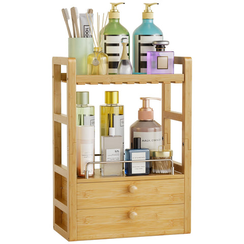 AmazerBath bamboo countertop organizer with two tiers for organized daily essentials.