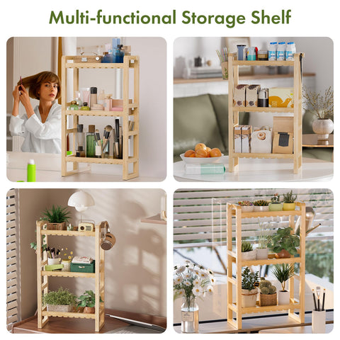 A AmazerBath bamboo shelf shown in kitchen use for decluttering.