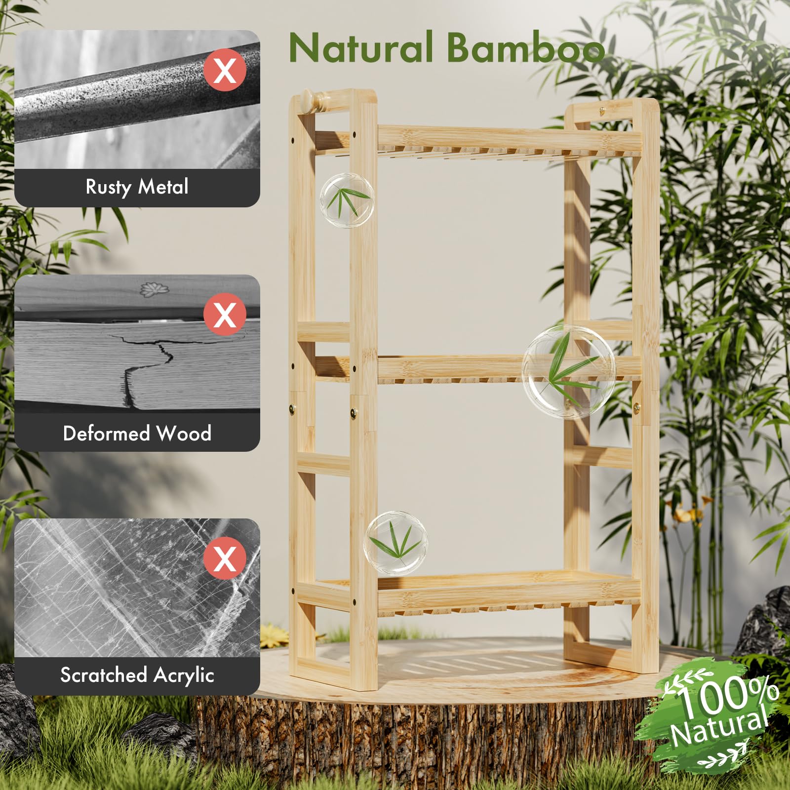 A close-up of AmazerBath bamboo over-the-toilet shelf top view.