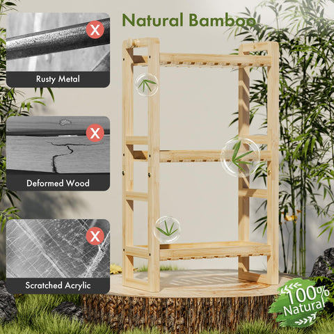 A close-up of AmazerBath bamboo over-the-toilet shelf top view.