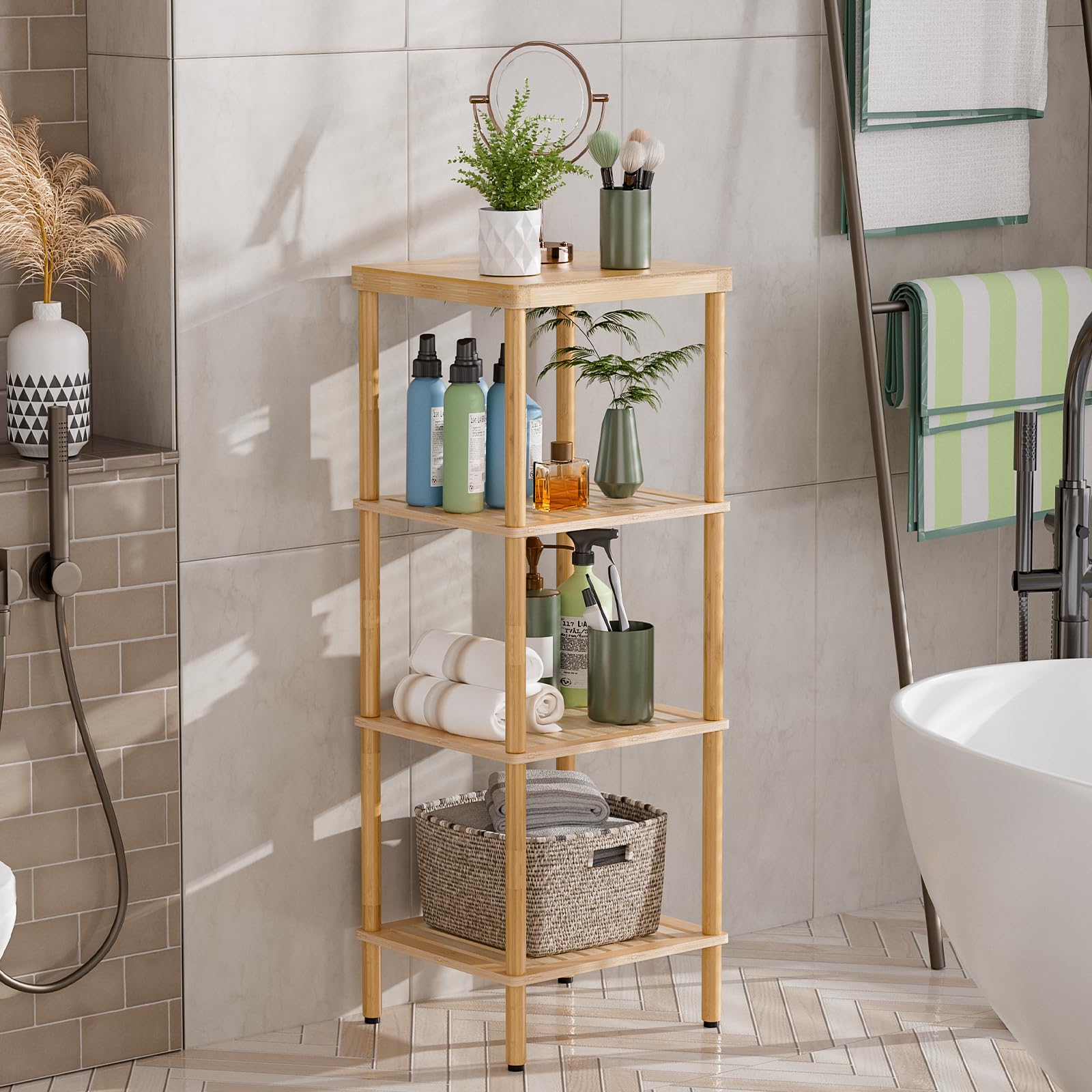 AmazerBath bamboo shelf on balcony for compact outdoor storage