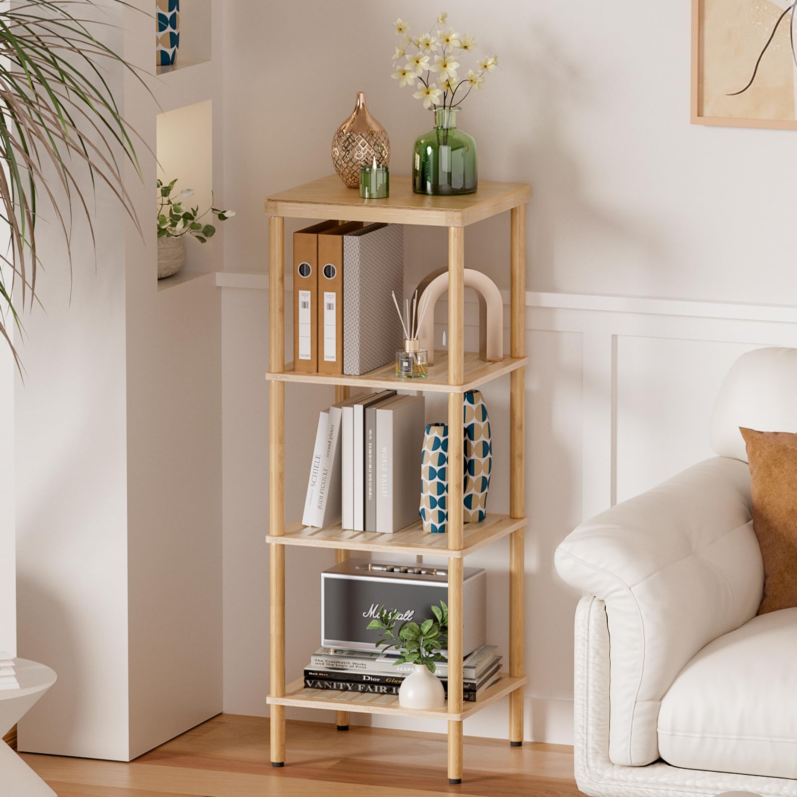 AmazerBath bamboo shelf showing easy assembly without tools