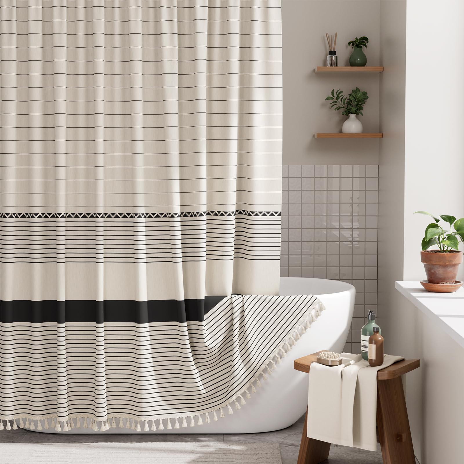 AmazerBath boho curtain tassels add cozy texture to your bathroom décor