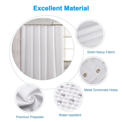 AmazerBath heavy-duty 240gsm polyester curtain in white for long-lasting durability.