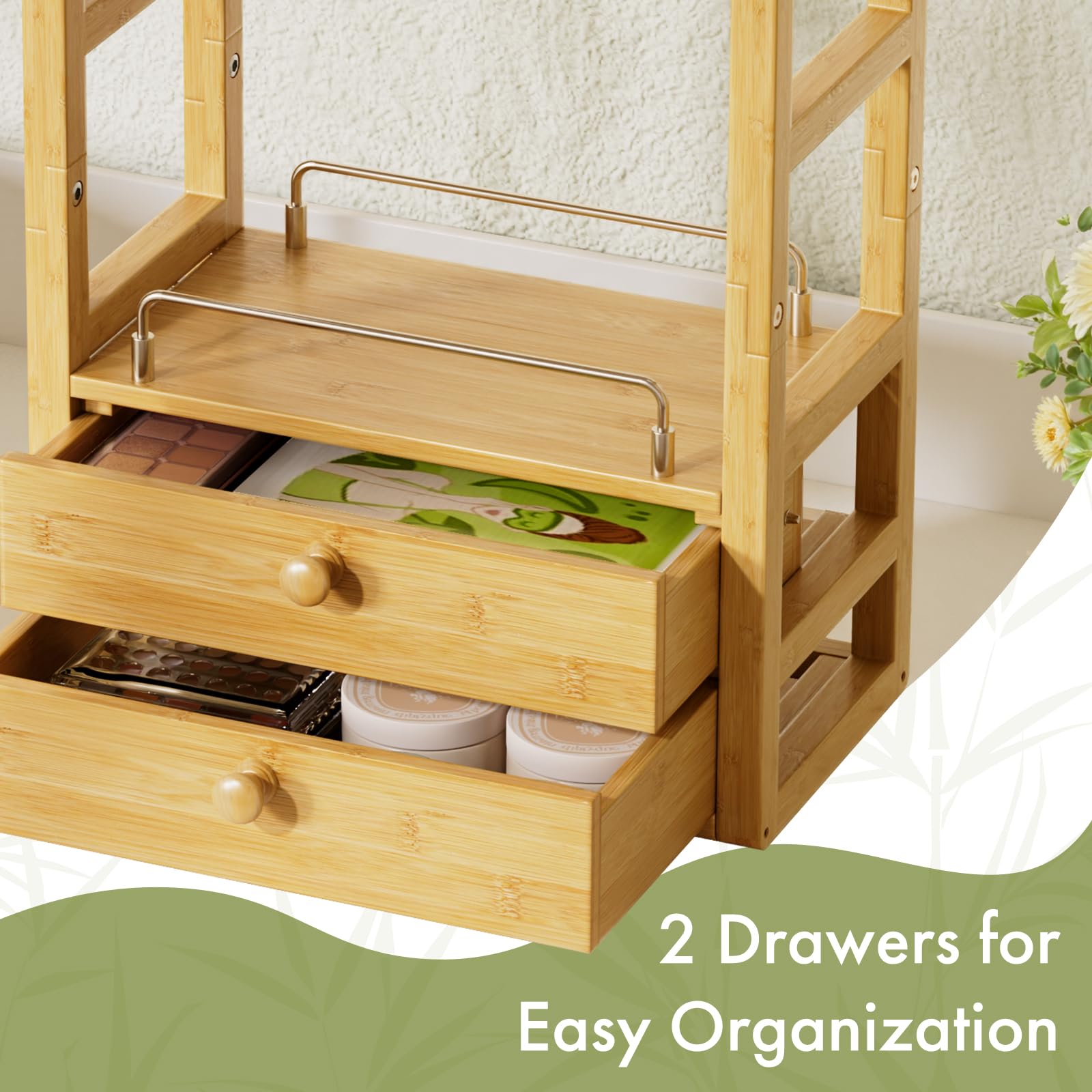 AmazerBath space-saving bathroom organizer fits on a counter for compact storage.
