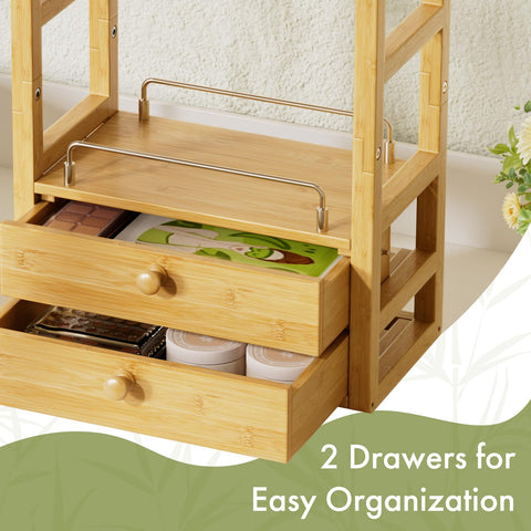 AmazerBath space-saving bathroom organizer fits on a counter for compact storage.