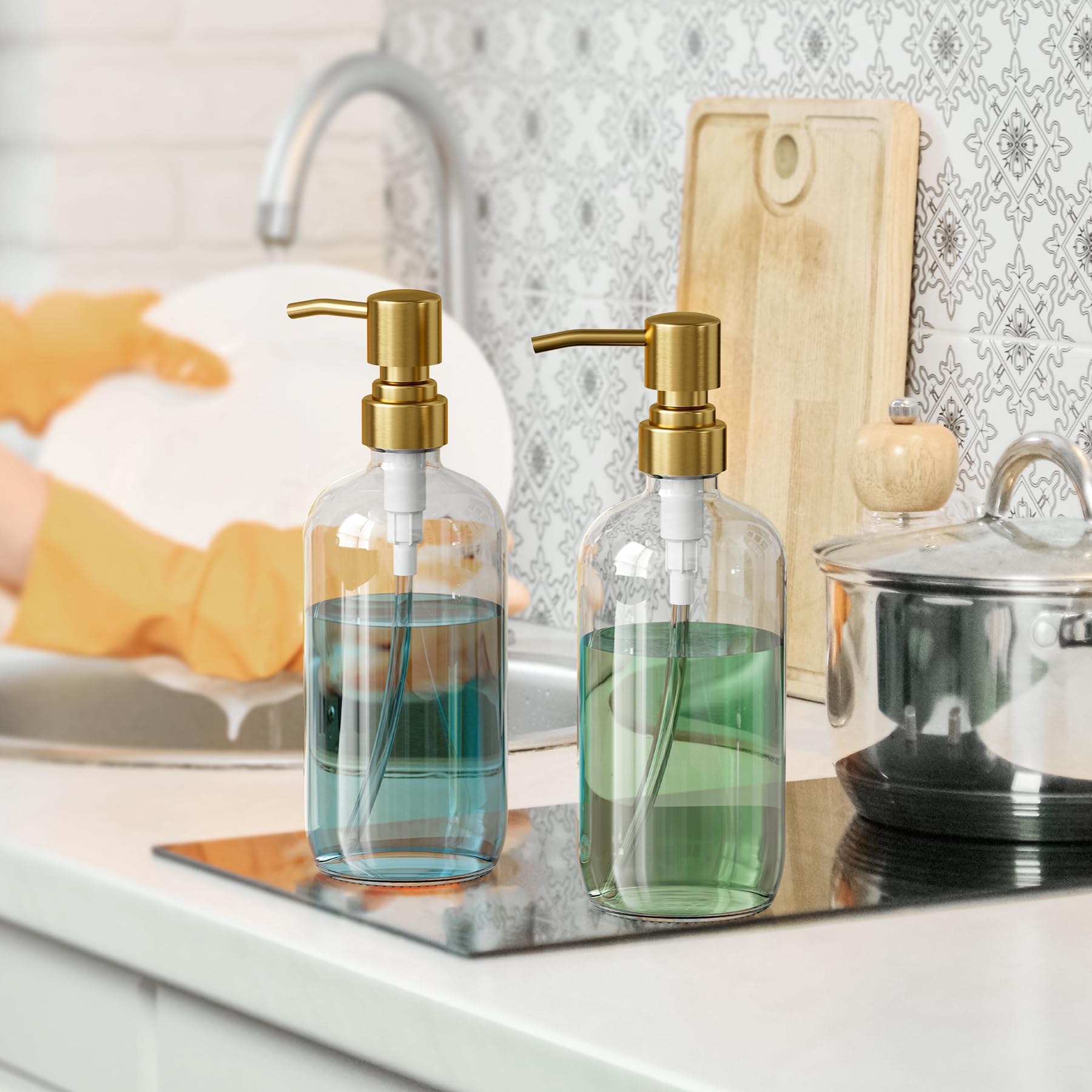 AmazerBath stainless steel pump close-up for drip-free dispensing