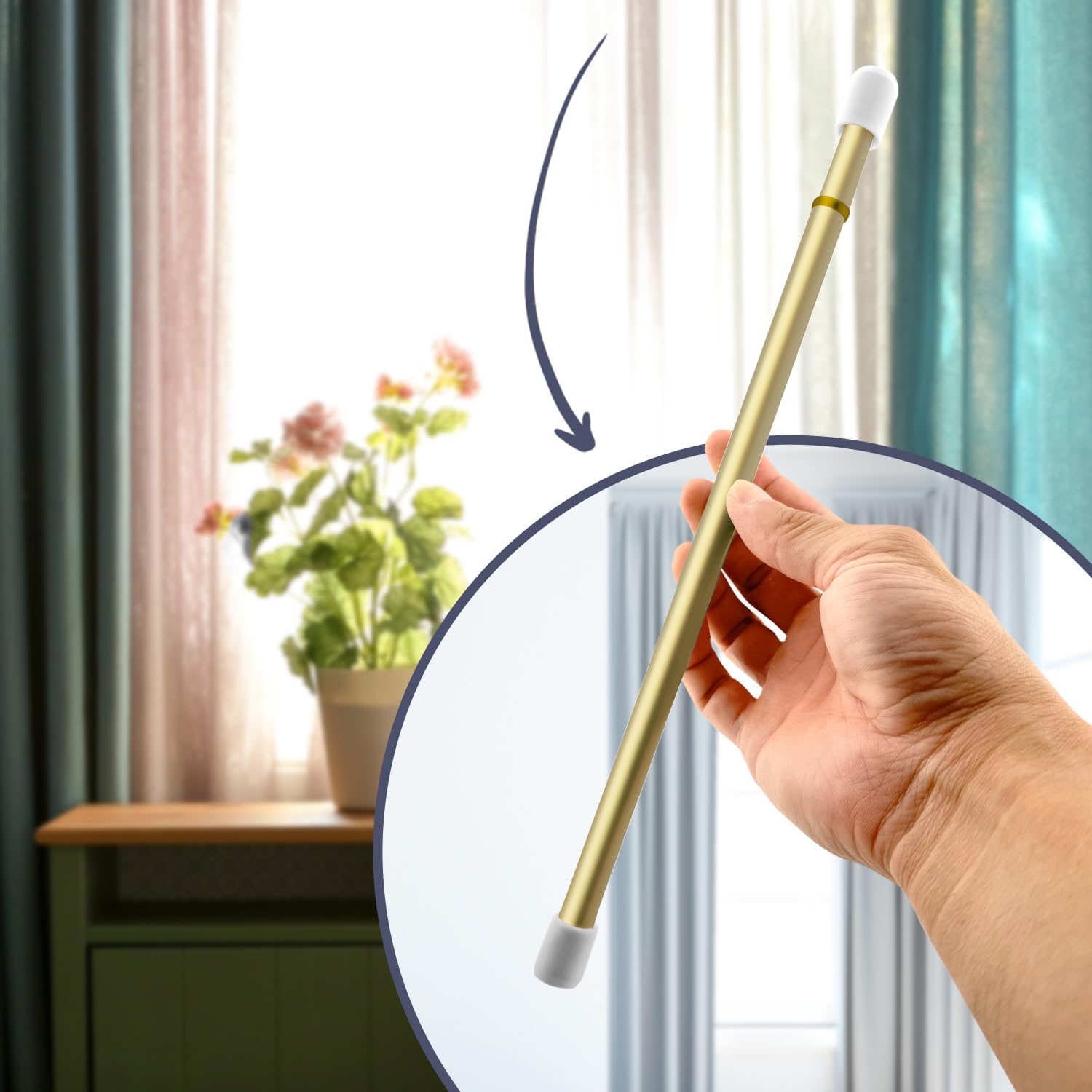 Amazing Drapery Hardware brass tension rod suits sidelight windows and narrow frames.