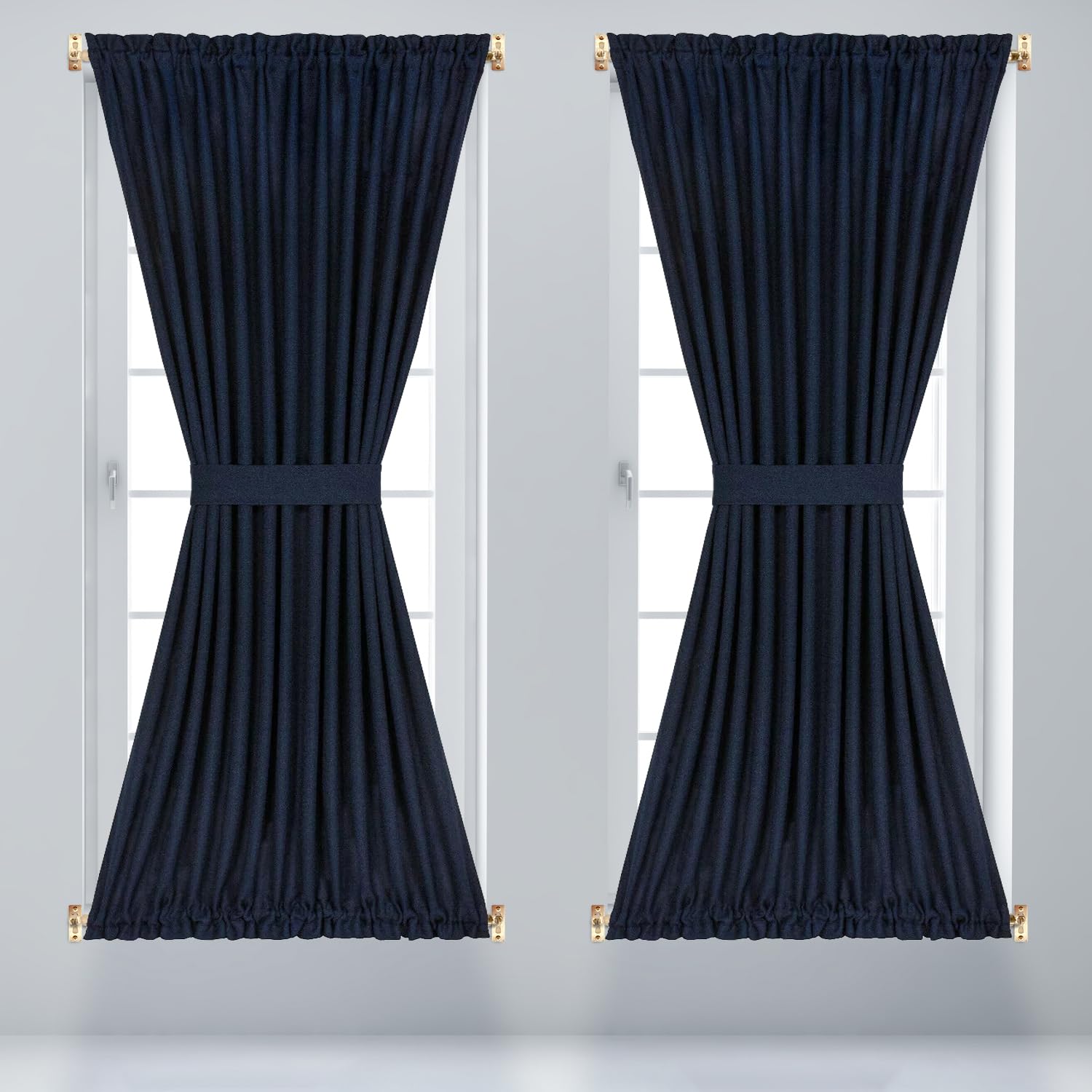 Amazing Drapery Hardware white swivel sash rod in action with curtains.