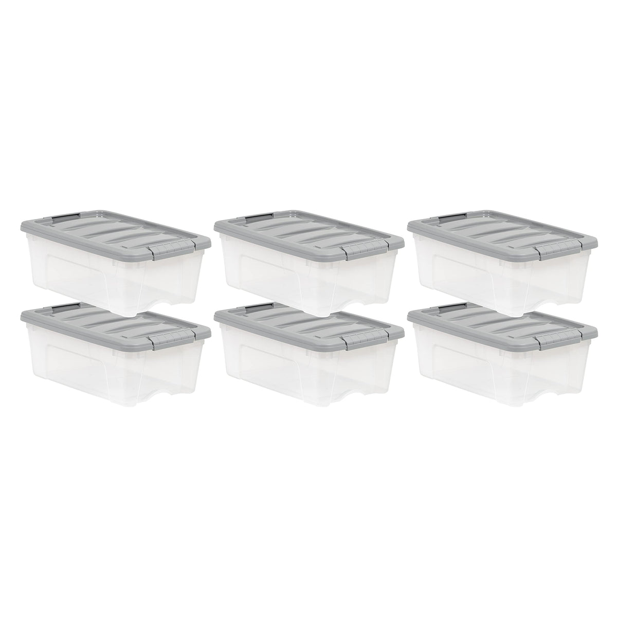 Amazon Basics 12-quart storage bin with gray latch lid for dust protection.