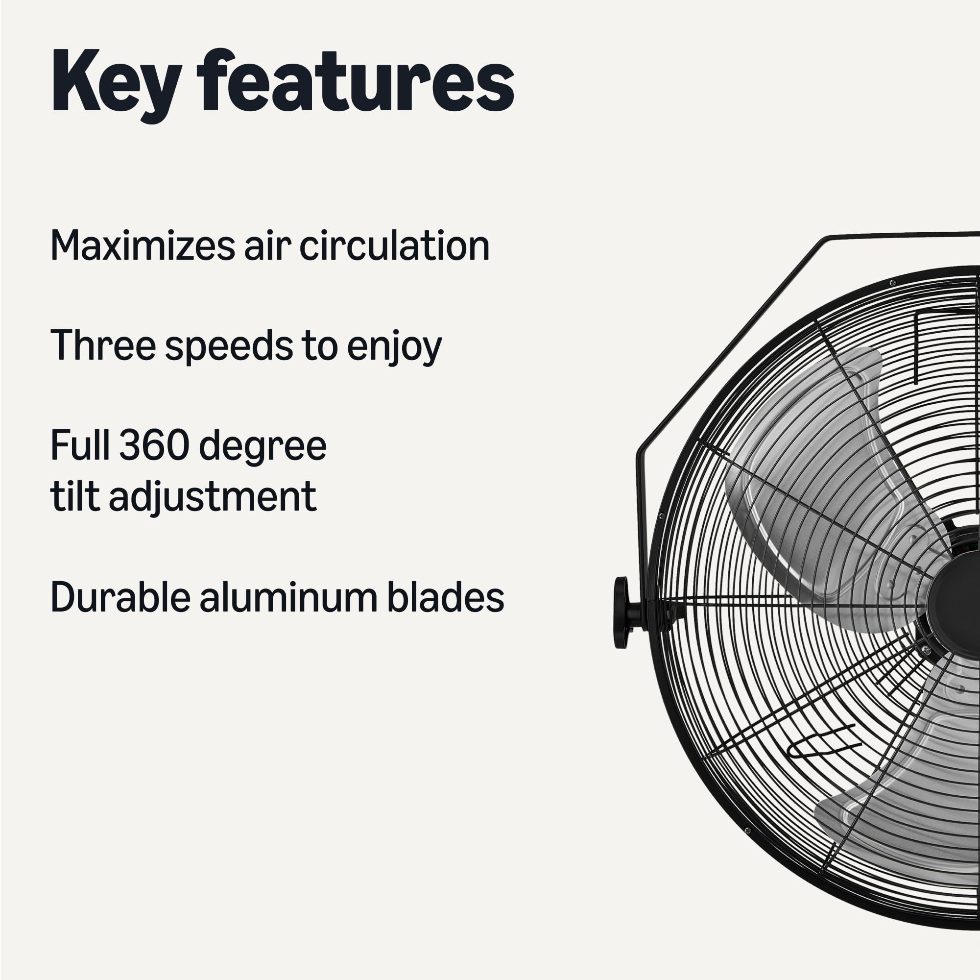 Amazon Basics 18-inch wall fan blades deliver rugged construction for long-lasting air movement.