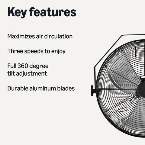 Amazon Basics 18-inch wall fan blades deliver rugged construction for long-lasting air movement.