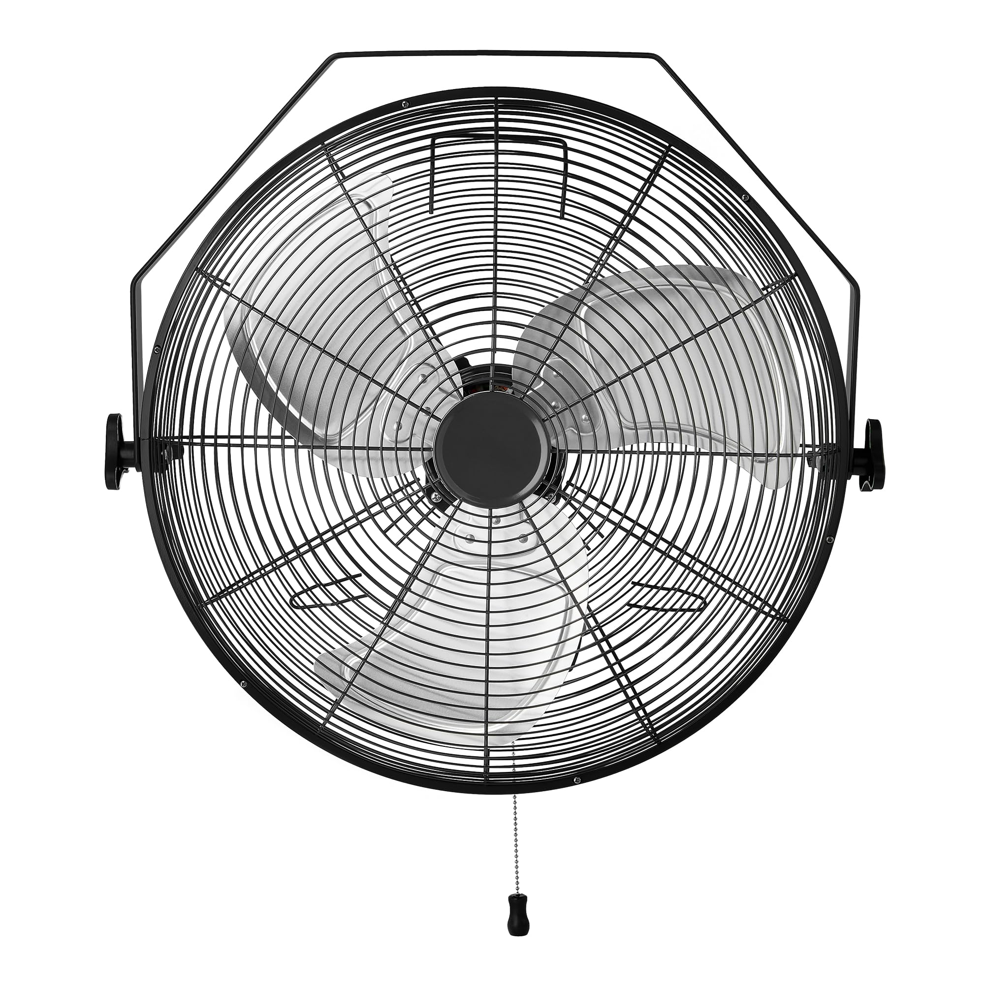 Amazon Basics 18-inch wall fan housing shows durable metal construction for reliable airflow.