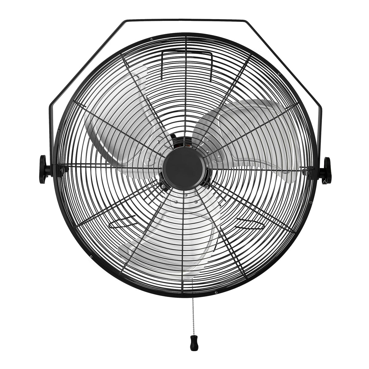 Amazon Basics 18-inch wall fan housing shows durable metal construction for reliable airflow.